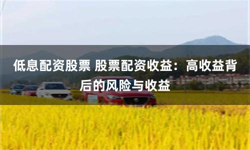 低息配资股票 股票配资收益：高收益背后的风险与收益